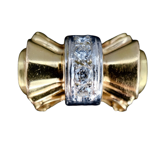 Bague modèle Tank d'époque 1940/50 deux ors diamants