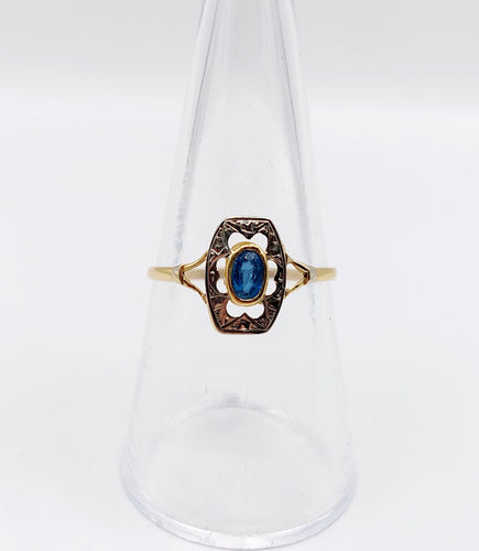 Bague 56 Bague Art Déco or monture géométrique et pierre bleue (circa 1930) 58 Facettes A06281