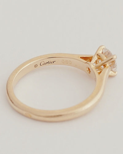 Bague 51 Bague Cartier Solitaire 1895 en or jaune, sertie d'un diamant rond de 0,60 carat (certifié CIA, pureté H/VS1). 58 Facettes
