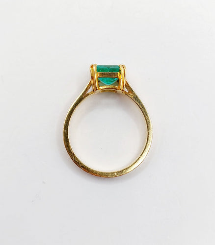 Bague 52.5 Bague solitaire Art déco en or 18k et émeraude 1,20 carat vintage 58 Facettes A06510