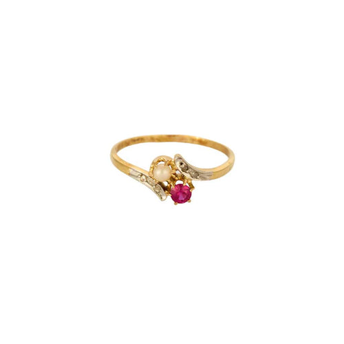 Bague 60 Bague l'intemporelle en or jaune, or blanc, rubis, diamants et perle de culture 58 Facettes LP1274/BET