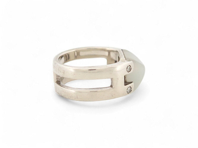Bague 54 vintage bague HERMES medor pierre de lune & 4 diamants t54 en argent 58 Facettes 269493