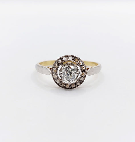 Bague 56.5 Bague cible antique or jaune 18k diamant taille ancienne 0,35 carat (circa 1900) 58 Facettes A06178