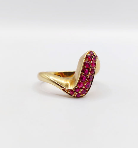 Bague 49 Bague jonc vintage or pavé de rubis et monture à enroulement 58 Facettes A04058