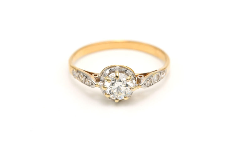 Bague 54 Bague Art Déco en or jaune 18 carats sertie de diamants "taille" brillant (+-0,68 ct) 58 Facettes B678