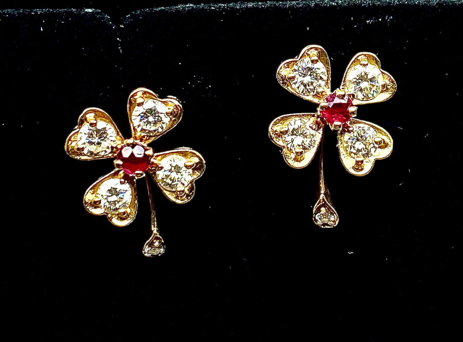 Boucles d'oreilles Boucles d’oreilles or jaune rubis diamants 58 Facettes AB459