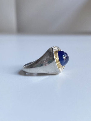 Bague 55 Bague en platine, saphir et diamants 58 Facettes