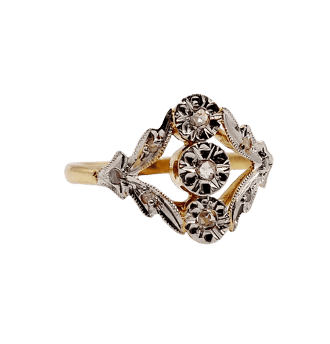 Bague 52 Bague antique diamants taille roses en or 18k monture fleurie 58 Facettes A06398