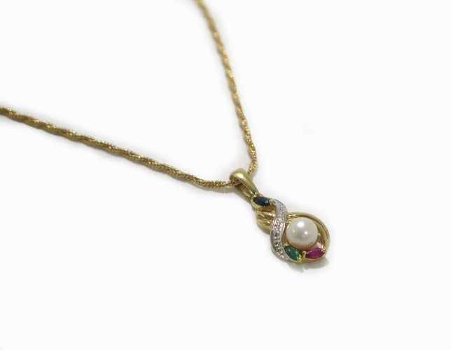 Pendentif Pendentif vintage en or jaune 18 carats, perles et pierres précieuses 58 Facettes