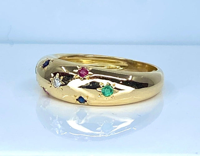 Bague 52 Bague en or jaune 18 carats, multipierres precieuses 58 Facettes AB564