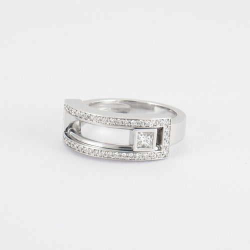 Bague 52.5 Bague en or blanc, diamant mobile 58 Facettes