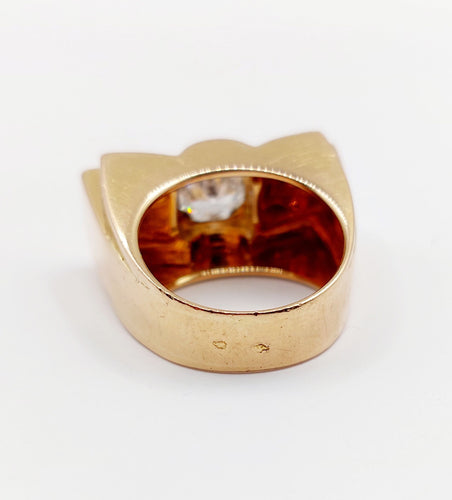 Bague 52 Bague tank XXL art deco or rose 18k diamant taille ancienne 1,25 carats (circa 1950) 58 Facettes A05970