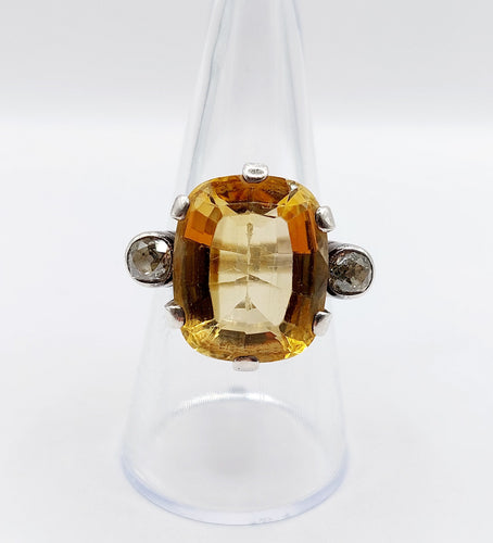Bague 56.5 Ancienne bague or jaune et argent, citrine, diamants taille ancienne (circa 1880) 58 Facettes A05831
