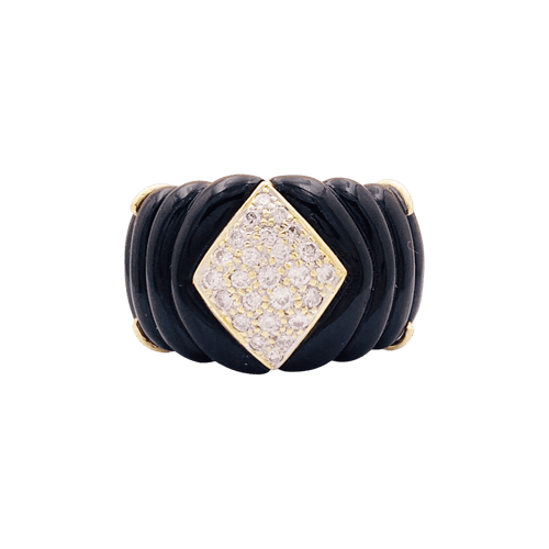 Bague 53 Bague bandeau en or jaune, diamants et onyx. 58 Facettes 34717