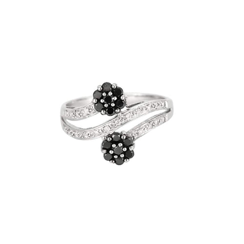 Bague 59 Bague Toi et Moi en or blanc, diamants noirs et blancs 58 Facettes 240515