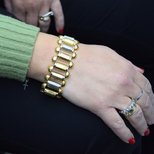 Bracelet Bracciale vintage en or jaune, blanc et rouge 18 kt 58 Facettes