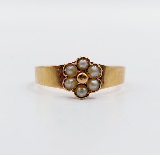 Bague 46 Petite bague marguerite antique or rose 18k et perles (circa 1900) 58 Facettes A06298