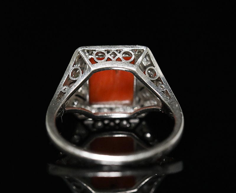 Bague 51 Bague ancienne Art Déco 1930 platine diamants corail 58 Facettes