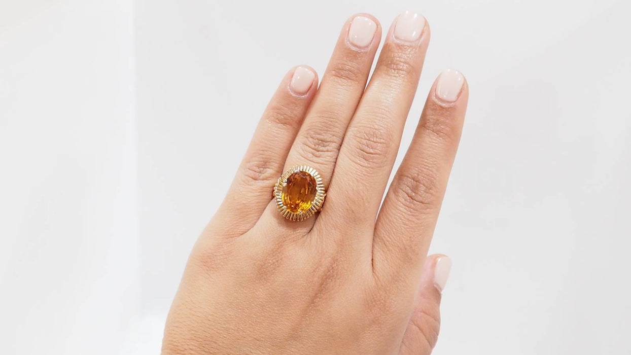 Bague 51.5 Bague vintage en or jaune et citrine ovale 58 Facettes 32615