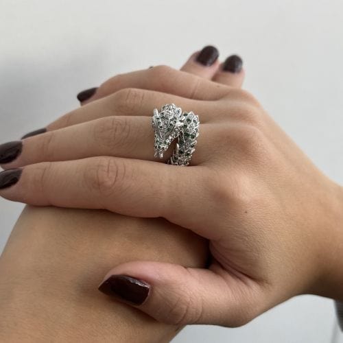 Bague dragon avec émeraudes et diamants