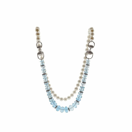 Sautoir en perles et topazes bleues naturelles