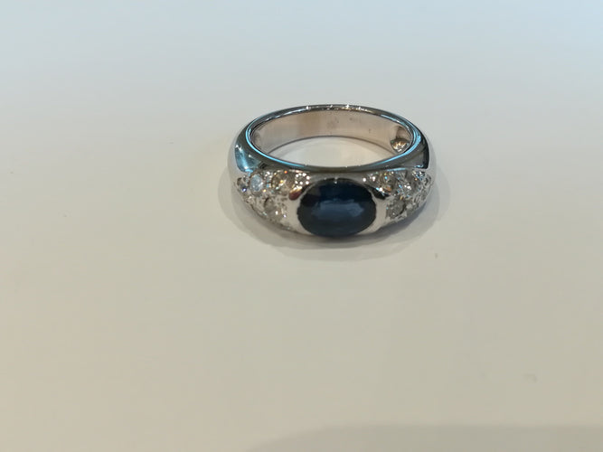 Bague 52 Bague Jonc Or Blanc Saphir Diamants 58 Facettes