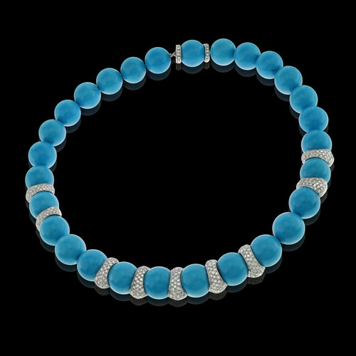 Collier Collier en or blanc, turquoise d'Iran, diamants naturels 58 Facettes IG-200252