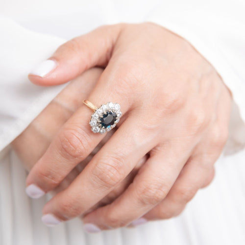 Bague Pompadour Vintage or jaune, Saphir 1.60 carat