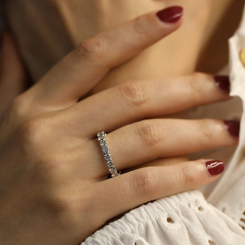 Bague 53 Alliance en or gris 18k sertie de 2,00 Cts de diamants G-VS - Taille 53 - Serti batons 58 Facettes FB10199