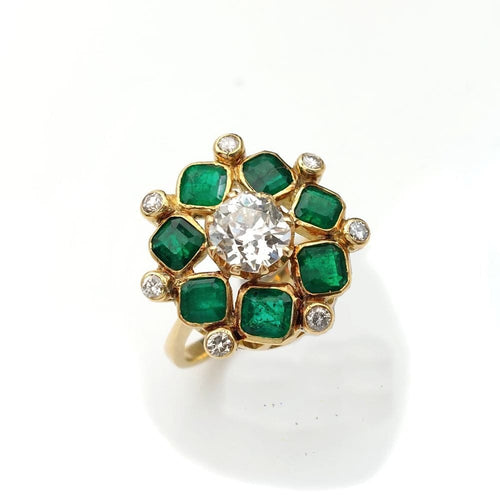 Bague 55 Bague vintage diamant "Hellébore"  diamants, émeraudes, or - début XXè siècle 58 Facettes 226