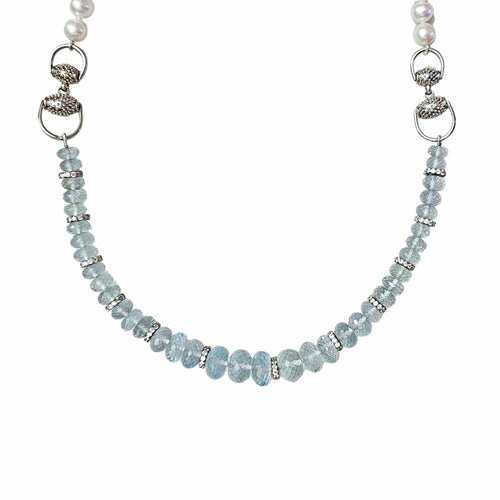 Collier Sautoir en perles et topazes bleues naturelles 58 Facettes CO50851