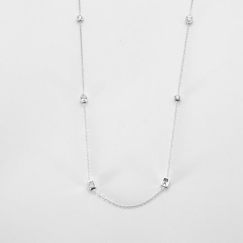 Collier Collier or blanc chaine alternée de diamants 58 Facettes 3674