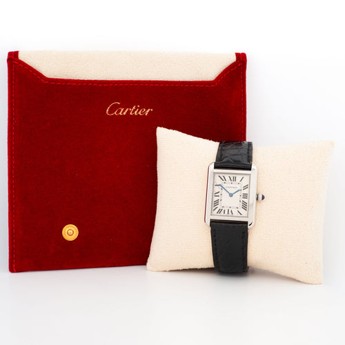 Montre Cartier - Montre Tank Solo quartz cadran ivoire chiffres romains boîtier acier 58 Facettes