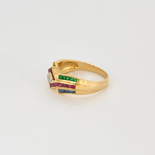 Bague 53 Bague or jaune, rubis, émeraude, saphir et diamants 58 Facettes ENG105722