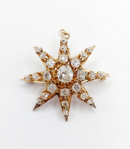 Pendentif Pendentif broche étoile antique en or 14K et diamants taille ancienne 58 Facettes A06490