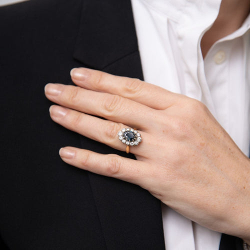 Bague Pompadour Vintage or jaune, Saphir 1.60 carat