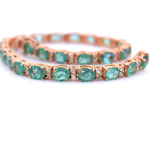 Bracelet BRACELET DE TENNIS UNISEXE - OR ROSE 18 CARATS - ÉMERAUDES NATURELLES 58 Facettes