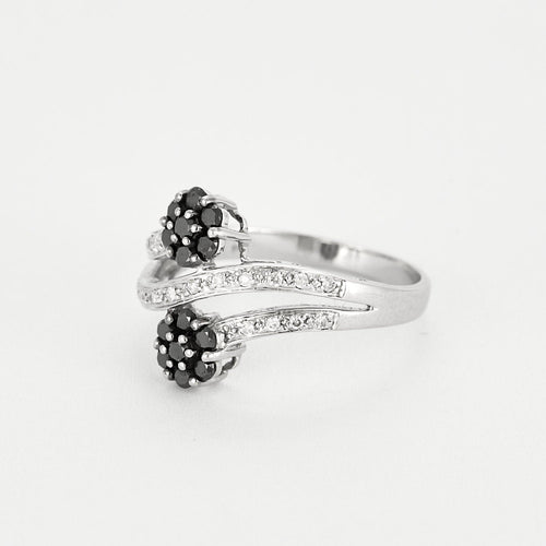 Bague 59 Bague Toi et Moi en or blanc, diamants noirs et blancs 58 Facettes 240515