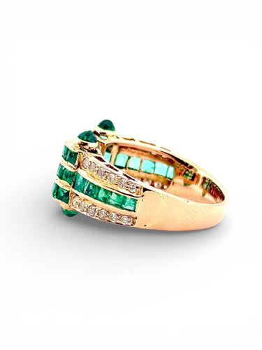 Bague 59 Bague en or jaune 18 carats émeraudes et diamants 58 Facettes