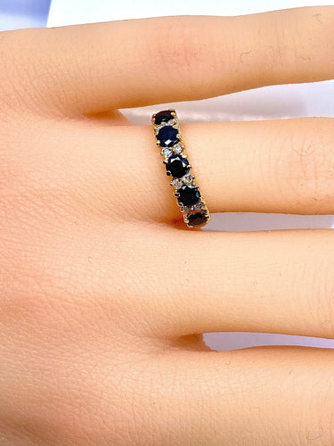 Bague 51 Demi alliance en or jaune, 5 saphirs et 8 diamants 58 Facettes AB433