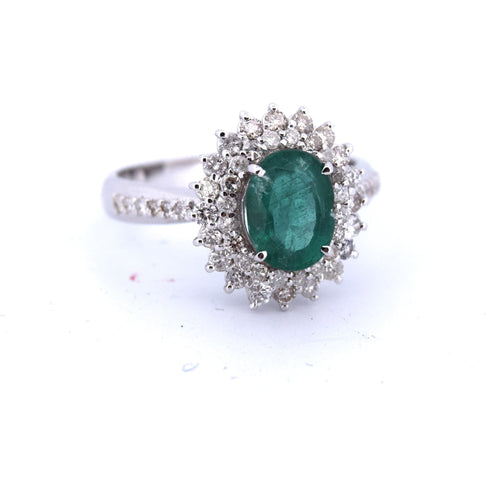 Bague en or blanc 18 carats avec émeraude de 1,80 carat et diamants