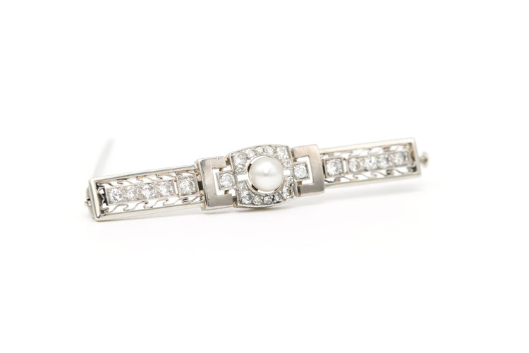 Broche Broche contemporaine en or blanc sertie d'une perle et de diamants (+-0.43ct) 58 Facettes B466