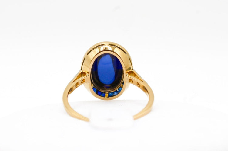 Bague Bague or jaune, platine, saphir cabochon 58 Facettes 250101