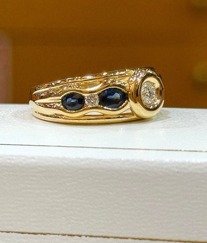 Bague en or jaune diamants et saphirs