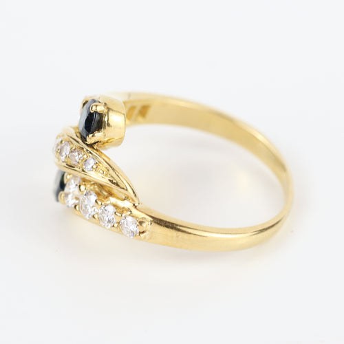 Bague vintage en or jaune 18 carats avec diamants et saphirs