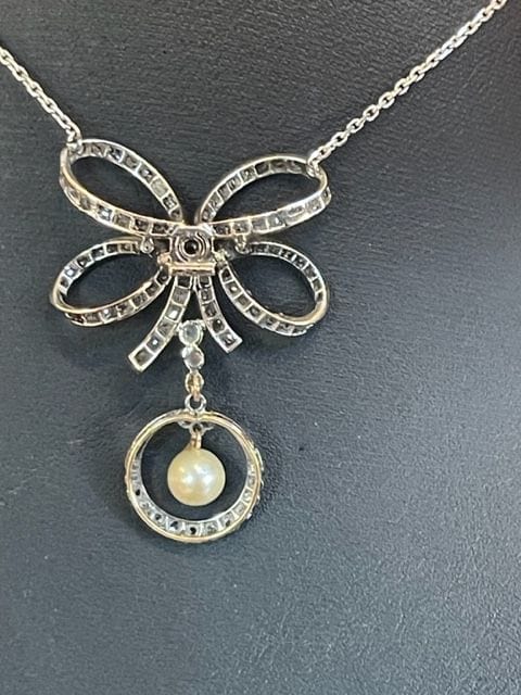 Collier Collier noeud, diamants et perles, fin XIXéme 58 Facettes