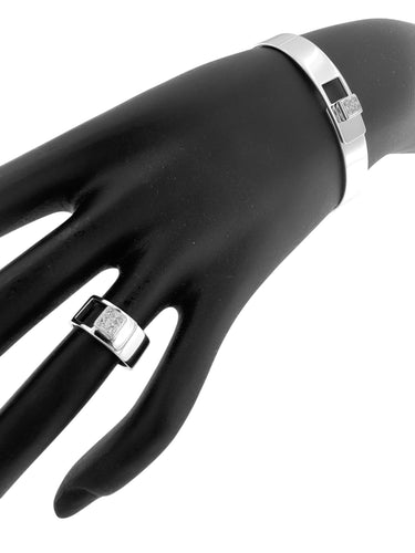 Bracelet 51 DINH VAN - Demi parure Bracelet et Bague Cube Lock or blanc et diamants 58 Facettes