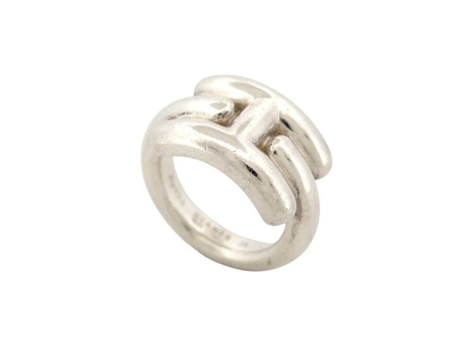 Bague 54 bague HERMES vif argent massif 925 14gr motif h t54 + boite  sterling 58 Facettes 267571