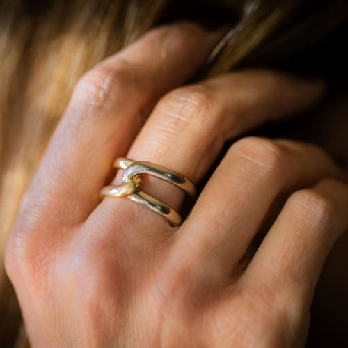 Bague 56.5 CARTIER - Bague "Puzzle" - or jaune et or blanc 58 Facettes