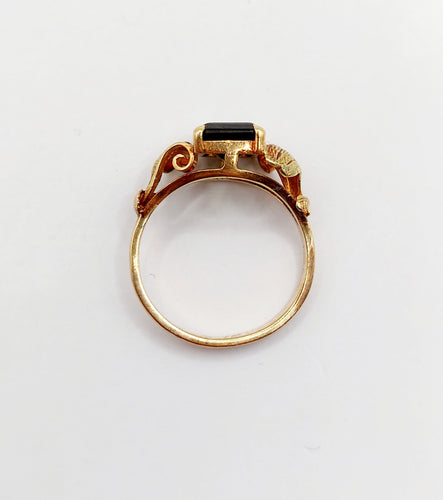 Bague 47.5 Bague art nouveau or 14k tourmaline et monture fleurie (circa 1910) 58 Facettes A06116